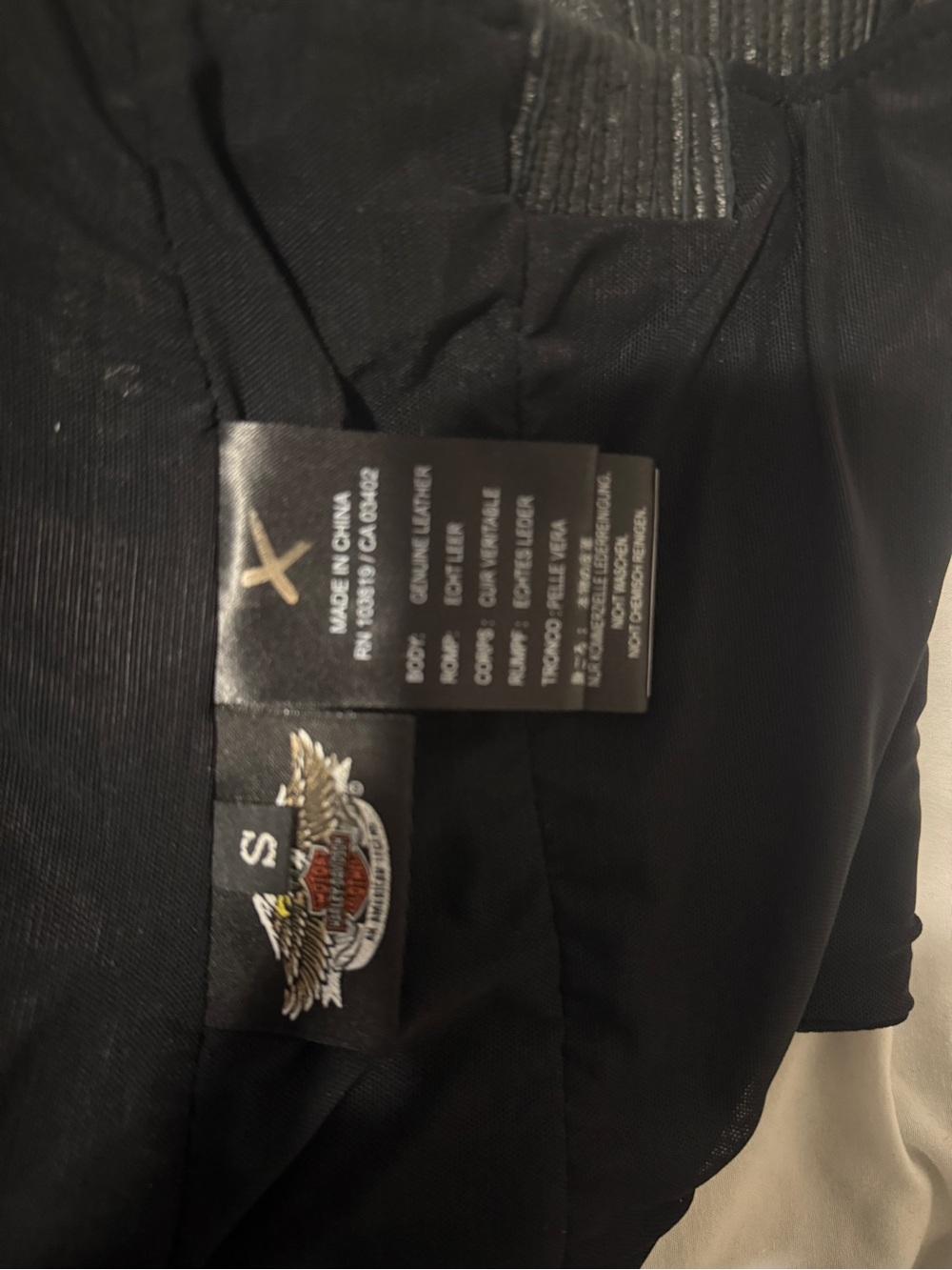 Harley-Davidson Black Leather Halter Top with Gold Embroidered Crest - Picture 4 of 4